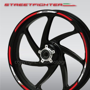 Motorcycle wheel stickers decals rim tape stripes motorbike for Ducati Streetfighter 1098 1198 V2 V4 Red White Laminated