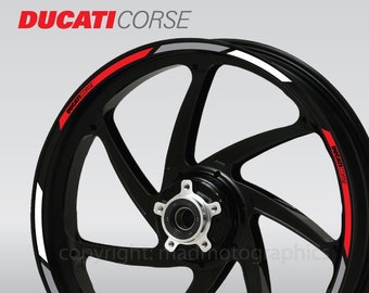 Motorcycle wheel stickers decals rim tape stripes motorbike for Ducati Monster Panigale Hypermotard Multistrada Red White Laminated