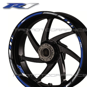 Motorcycle wheel stickers graphics decals rim tape motorbike stripes for Yamaha YZF-R1 yzf R1 Blue White Laminated