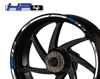 Motorcycle wheel stickers decals set rim tape stripes race motorbike for BMW HP4 S1000RR motorrad Laminated! White Blue