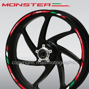 Motorrad Felgenaufkleber Aufkleber Felgenband Streifen Rennmotorrad für Ducati Monster 696 797 821 1200 Rot Weiß Laminiert