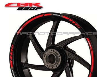 Motorcycle wheel stickers graphics decals rim tape stripes motorbike for Honda CBR650F CBR 650F Red Laminated