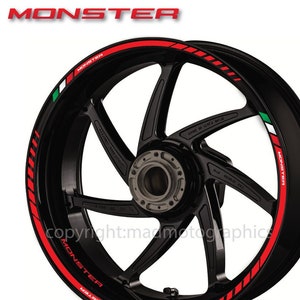 Motorcycle wheel stickers decals rim tape stripes motorbike for Ducati Monster 696 797 821 1200 Red White Laminated