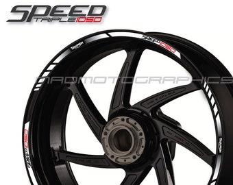 Juego de pegatinas para llantas de motocicleta, cintas para llantas, franjas de carreras para motocicleta Speed Triple 1050, laminadas en blanco.