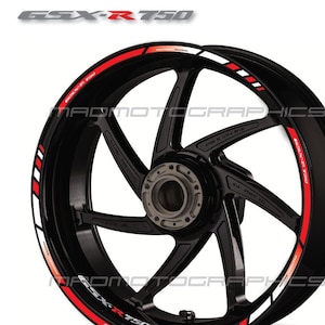 Motorcycle wheel stickers graphics decals rim tape stripes motorbike for SUZUKI GSX-R750 gsxr 750 Red White gsx-r Laminated
