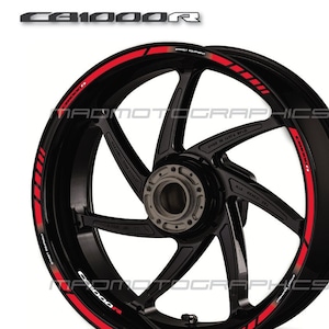 Motorcycle wheel stickers graphics decals rim tape stripes motorbike for Honda CB1000R CB 1000R Red White Laminated