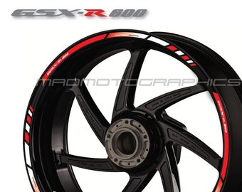 Motorcycle wheel stickers graphics decals rim tape stripes motorbike for SUZUKI GSX-R600 gsxr 600 Red White gsx-r Laminated