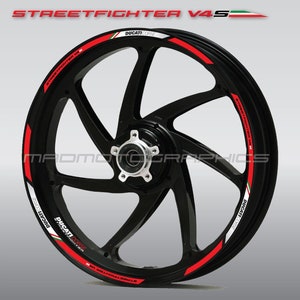 Motorcycle wheel stickers decals rim tape stripes motorbike for Ducati Streetfighter 1098 1198 V4 V4S Red White Laminated