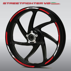 Motorcycle wheel stickers decals rim tape stripes motorbike for Ducati Streetfighter 1098 1198 V2 Red White Laminated
