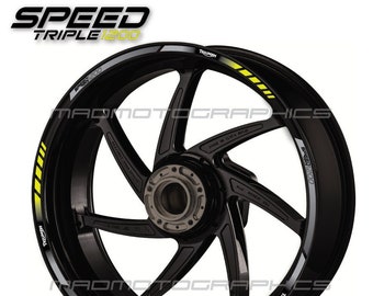 Juego de adhesivos para llantas de moto con rayas para llantas de moto de carreras para Speed Triple 1200 Laminado Rojo