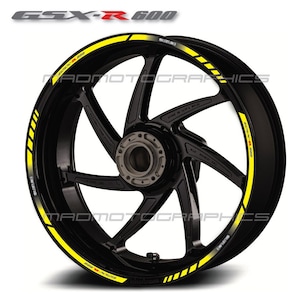 Motorcycle wheel stickers graphics decals rim tape stripes motorbike for SUZUKI GSX-R600 gsxr 600 Yellow gsx-r Laminated