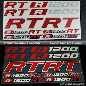 Pegatinas reflectantes para carenado de motocicleta BMW R1200RT, laminadas en rojo y gris.