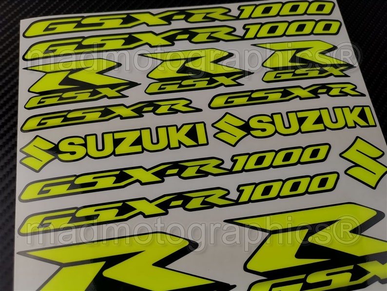 2 parts motorcycle fairing helmet sticker labels motorcycle graphics decals for SUZUKI GSX-R1000 gsxr 1000 Fluorescent Neon Yellow Laminated image