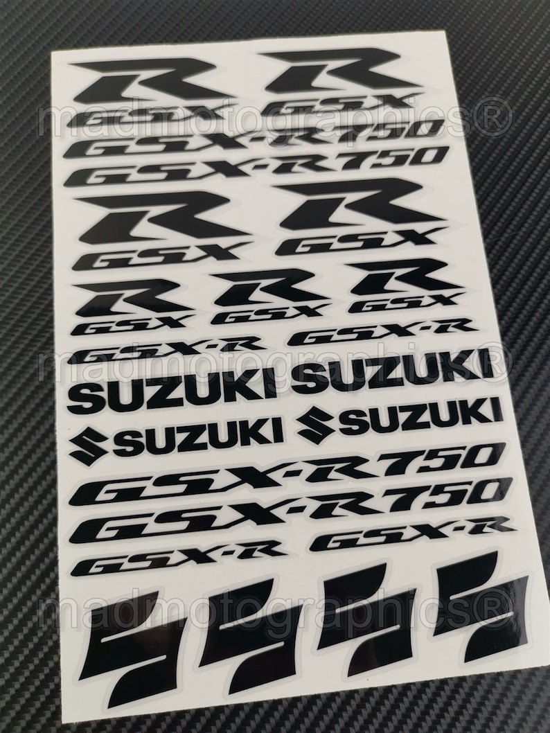 Two parts motorcycle fairing helmet sticker labels motorcycle graphics decals for SUZUKI GSX-R750 gsxr 750 Fluorescent Neon Yellow Laminated image