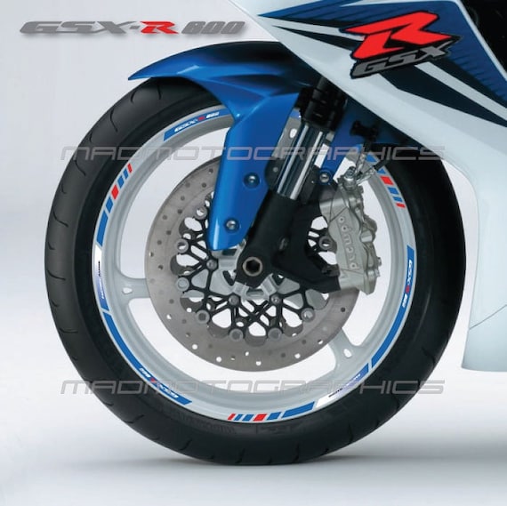 Pegatinas Reflectantes Para Llantas De Moto Suzuki GSR600 - Impermeables, Resistentes Al Sol, Con Logo Incluido (color Blanco)