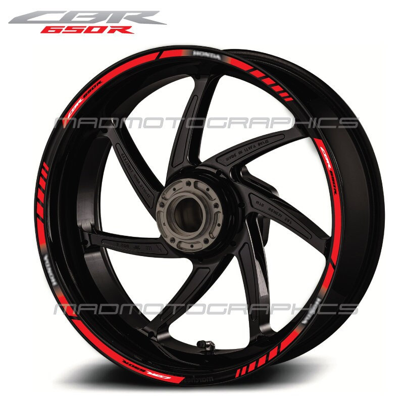 Motorcycle wheel stickers graphics decals rim tape stripes motorbike for Honda CBR650R CBR 650R Red or White Laminated