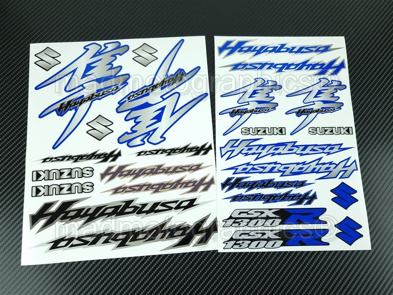 2 Parts motorbike fairing helmet sticker labels race course bike graphics decals for SUZUKI Hayabusa GSX-R1300 gsxr 1300 Blue gsx-r Laminated image