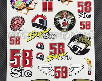 Marco Simoncelli 58 Super Sic Motorcycle motorbike fairing helmet stickers bike graphics decals MotoGP Laminated