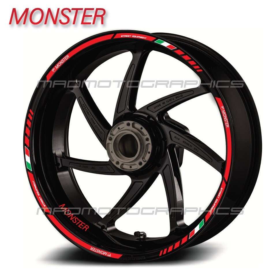 Motorcycle wheel stickers decals rim tape stripes motorbike for Ducati Monster 696 797 821 1200 Red White Laminated