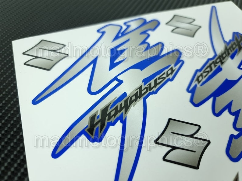 2 Parts motorbike fairing helmet sticker labels race course bike graphics decals for SUZUKI Hayabusa GSX-R1300 gsxr 1300 Blue gsx-r Laminated image