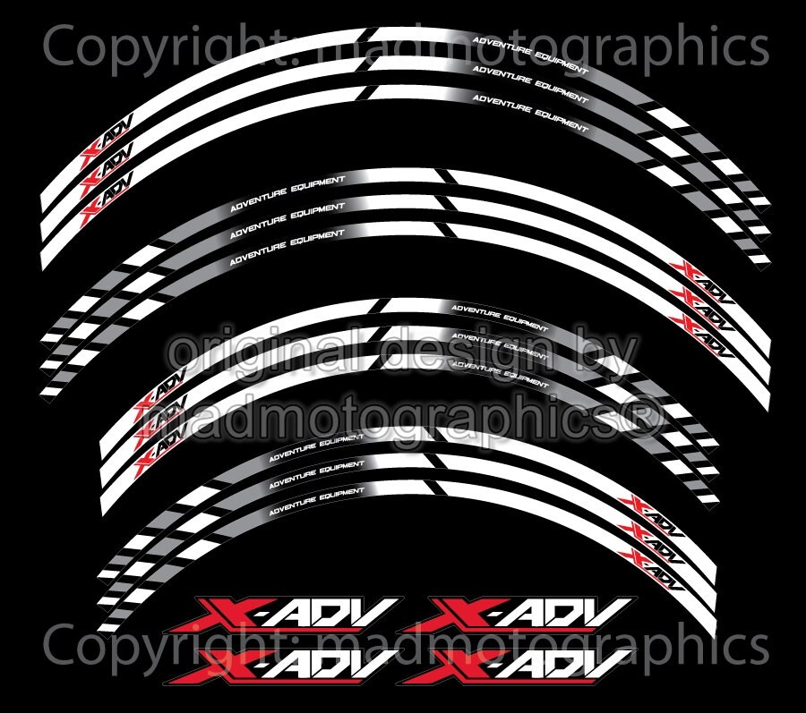 Autocollants Réfléchissants Pour Jantes Moto Honda X-ADV 750/150 (2017-2024) - Ensemble Complet Blanc - Décor Et Sécurité Nocturne - 3