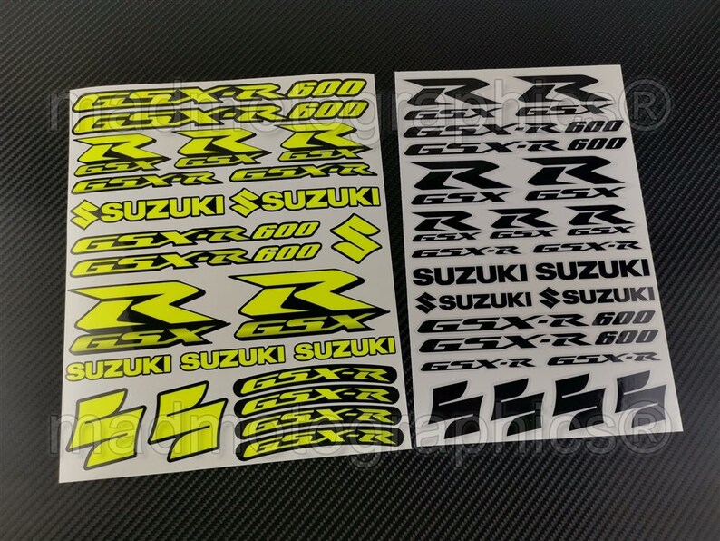 Two parts bike fairing helmet stickers motorbike graphics decals for SUZUKI GSX-R600 gsxr 600 Fluorescent Neon Yellow Laminated item image