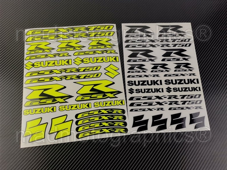 Two parts motorcycle fairing helmet sticker labels motorcycle graphics decals for SUZUKI GSX-R750 gsxr 750 Fluorescent Neon Yellow Laminated item image