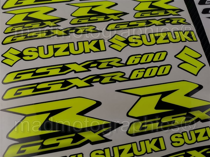 Two parts bike fairing helmet stickers motorbike graphics decals for SUZUKI GSX-R600 gsxr 600 Fluorescent Neon Yellow Laminated image