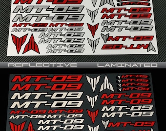 Reflektierende Motorrad Aufkleber Set Grafiken Verkleidungstaschen Helmaufkleber für Yamaha MT-09 MT09 Rot Laminiert