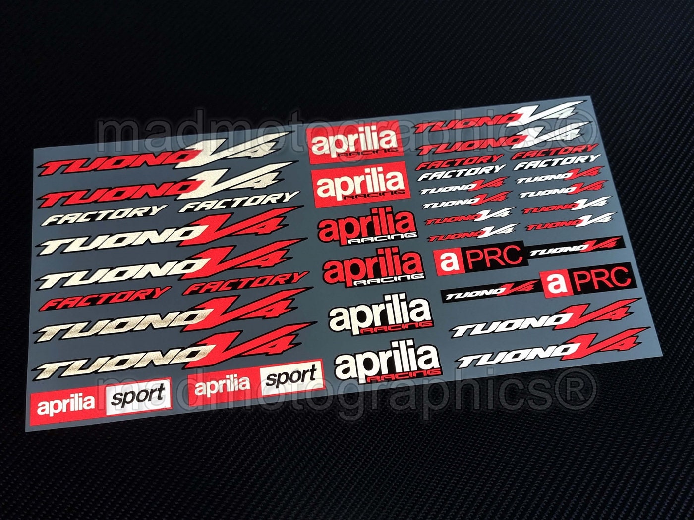 Reflective Motorcycle Stickers Set Graphics Fairing Panniers Helmet Decals  for Aprilia Tuono V4 Factory Red Laminated 