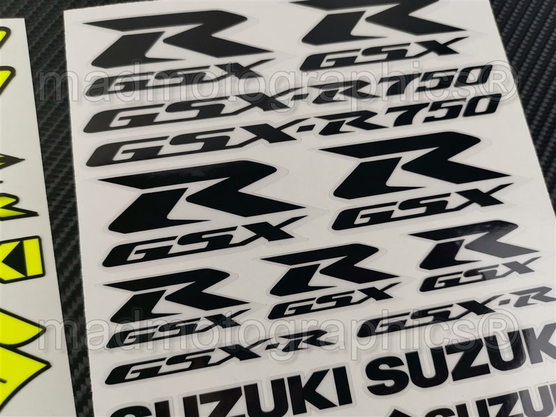Two parts motorcycle fairing helmet sticker labels motorcycle graphics decals for SUZUKI GSX-R750 gsxr 750 Fluorescent Neon Yellow Laminated image