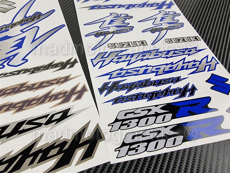 2 Parts motorbike fairing helmet sticker labels race course bike graphics decals for SUZUKI Hayabusa GSX-R1300 gsxr 1300 Blue gsx-r Laminated image