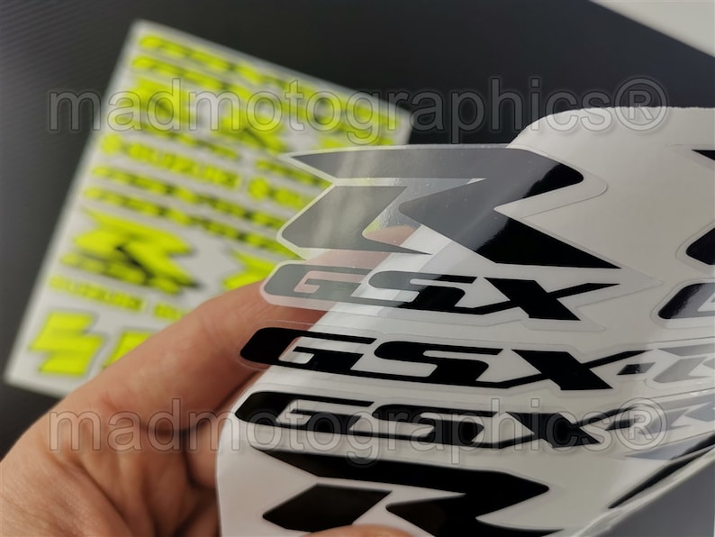 Two parts motorcycle fairing helmet sticker labels motorcycle graphics decals for SUZUKI GSX-R750 gsxr 750 Fluorescent Neon Yellow Laminated image