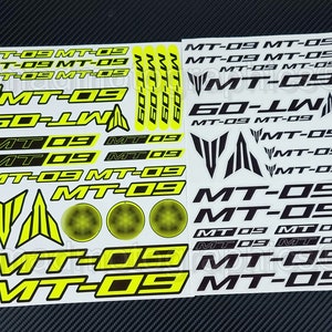 Autocollants de casque de carénage de moto en deux parties, autocollants graphiques de moto pour Yamaha MT-09 MT09, laminé jaune fluo fluo