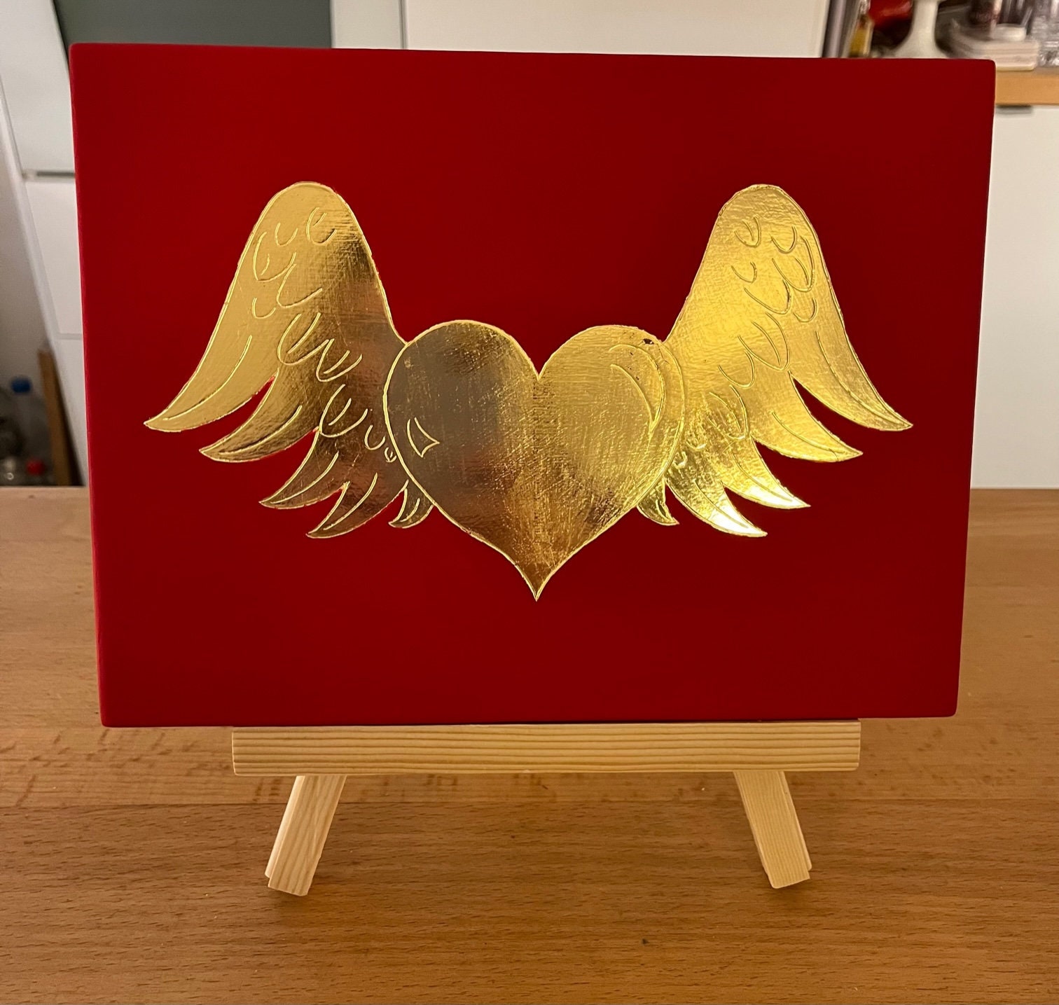 Mi-Ange Mi-Coeur Porte-Bonheur Gravé et Doré à La Feuille d'or 22 Carats