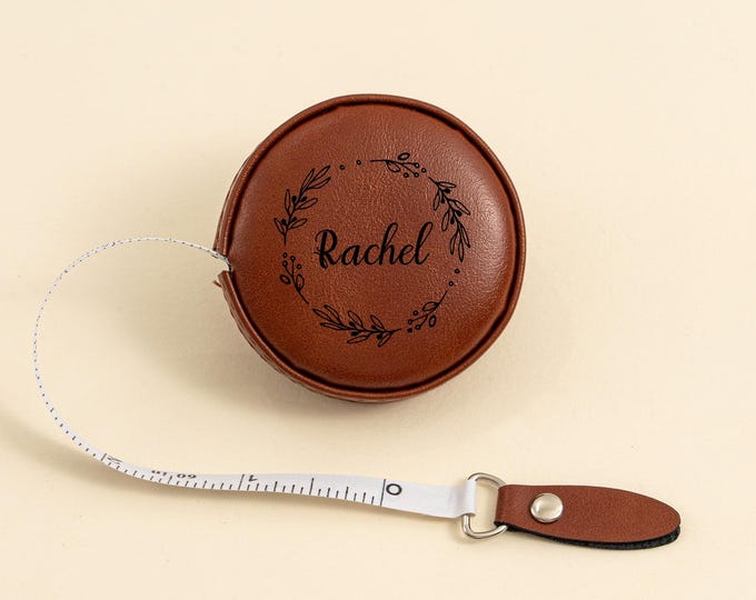 Custom Pocket Measuring Tool, Engraved Tailor Gift, Leatherette Retractable Tape Measure, Sewing Gift For Dressmaker, Birthday Gift for Her