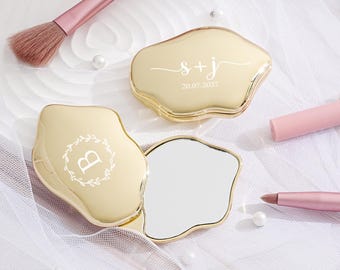 Custom Engraved Gold Pocket Makeup Mirror, Personalized Compact Mirror with Name, Bridesmaid Proposal, Gift for Her