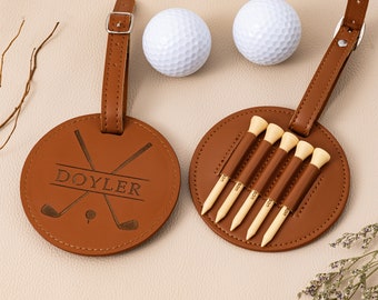 Personalized Golf Ball Bag, Golf Tees with Name, Stylish Pouch for Golf Balls, Engraved Tees Holder,Leather Golf Travel Bag,Great Golf Gifts