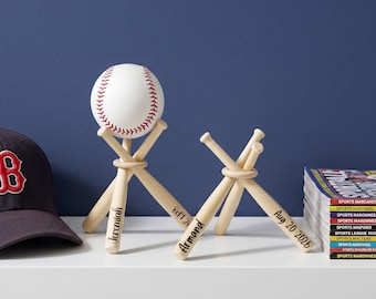 Engraved Wooden Baseball Bat Display Stand, Custom Text Baseball Holder, Baseball Player Gifts, Father's Day Gift, Coach Gift, Gift for Him