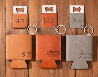 Cadeaus bruidsjonkers Gepersonaliseerde blikjeskoelerhouder met flesopener, gegraveerde blikjeskoeler bierhouder Bruidsjonkers voorstel cadeau huwelijksbedankjes