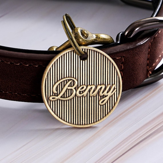 Deep Engraved Dog Tag, Personalized Brass Cat Tag, Custom Pet Name Tag, Small Dog Tag, Large Dog Tag, Cat Collar Tag with Phone Number