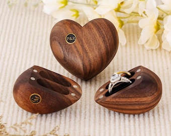 Personalized Brass Inlay Ring Box, Custom Monogram Wedding Ring Holder, Engagement Ring Case, Proposal Ring Box, Double Slot Heart Ring Box