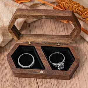 Caja de anillo de bodas personalizada, Caja de anillo de bodas de doble ranura, Caja de anillo de ceremonia de boda de compromiso, Caja de portador de anillo, Caja de anillo doble de madera ancha imagen 7