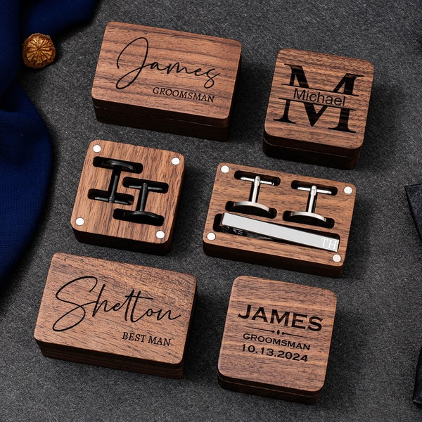 personalised cufflinks and tie clip set