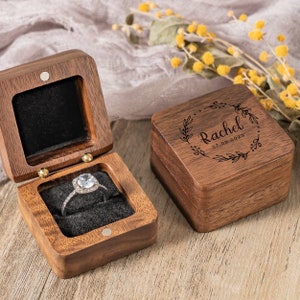 Custom Wooden Wedding Ceremony Ring Box, Personalized Engraved Engagement Ring Box, Single Ring Bearer,Anniversary, Proposal Ring Box Holder