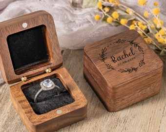 Custom Wooden Wedding Ceremony Ring Box, Personalized Engraved Engagement Ring Box, Single Ring Bearer,Anniversary, Proposal Ring Box Holder
