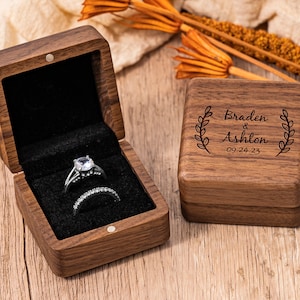 Personalized Wedding Ring Box, Custom Wood Ring Box, Engagement Ring Box Ring Bearer, Double Slot Ring Box Proposal, Engraved Ring Holder