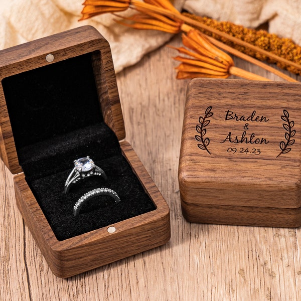 Personalized Wedding Ring Box, Custom Wood Ring Box, Engagement Ring Box Ring Bearer, Double Slot Ring Box Proposal, Engraved Ring Holder