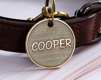 Brass Pet Name Tag, Custom Dog Collar Tag with Address, Personalized Dog ID Tag, Kitten Collar Tag, Engraved Gift for Pet, Large Pet Tag