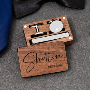 Personalisierte Manschettenknöpfe Groomsmen Geschenke Metall Manschettenknöpfe mit Holzbox Hochzeitstag Manschettenknöpfe Geschenk Junggesellenabschied Geschenk für Ehemann Bild 7